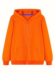Sudadera con Capucha Naranja para Hombre, Corte Regular, Color Sólido, Informal, de Punto, con Bolsillos, para Otoño, Bordada y Personalizada - Product Image 1