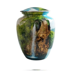 Urne vert-marbré et noire vibrante avec une finition polie haute brillance. Disponible à prix de gros pour un hommage unique. - Product Image 6