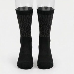 Black Geometric Pattern Crew <b>Socks</b> Breathable Polyester Spandex Running Athletic <b>Socks</b> for Adults Summer Wear - Product Image 1
