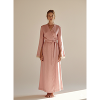 Robe longue portefeuille col en V en mélange de lin de luxe avec ceinture, manches longues minimalistes, robe portefeuille classique à nouer à la taille