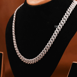 <b>20</b>-<b>Inch</b> Hip Hop Miami Cuban Link <b>Chain</b> 14K Solid Gold Rhodium Plated VVS Round Cut Moissanite 12mm Diamond Necklace - Product Image 2
