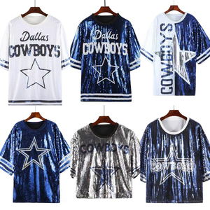 Custom Women <b>Sequin</b> Football T Shirt Game Day Jersey Style Sparkle <b>Top</b> Fanwear Sports Shirt OEM Bulk Wholesale - Product Image 3
