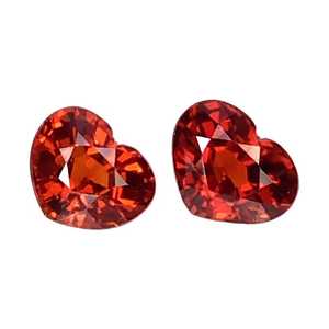 Pierre précieuse naturelle en grenat Spessartite rouge orangé, forme cœur, provenant de Namibie, pierre non montée pour la fabrication de bijoux (boucles d'oreilles). - Product Image 1