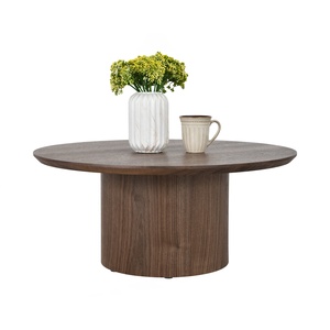 Minimalist <b>Small</b> Center <b>Table</b> Round Walnut Top Low Cylinder Column Base <b>Coffee</b> <b>Table</b> for Cafe Restaurant Hotel Living Room - Product Image 2