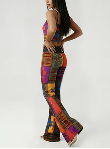 Bohemian Patchwork Flare <b>Pants</b> High Waist Loose Fit Full Length Printed Cotton Spandex Women s <b>Summer</b> <b>Pants</b> Womens Boho Color - Product Image 2