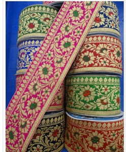 Ribete de encaje ancho multicolor con bordado de hilo al por mayor para prendas, bordes de sari y decoración artesanal - Product Image 3