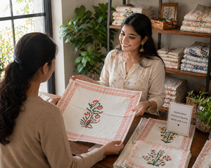 Boho Orange Carry Hand Block Print <b>Table</b> Mat Set White Cotton Placemats Export Quality Washable <b>Dining</b> Decor Masterpiece Set - Product Image 6