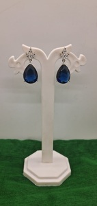 Boucles d'oreilles pendantes bleu profond de qualité supérieure, avec détails en cristal transparent, accessoires de mode en laiton, disponibles directement en usine - Product Image 6