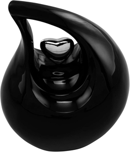 Urne funéraire en aluminium noir en forme de cœur, pot à cendres décoratif, vase souvenir en forme de larme pour la décoration commémorative à domicile - Product Image 2