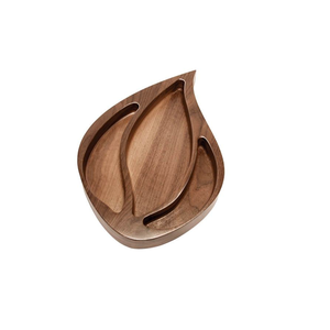 Plateau de service en bois poli fait main en forme de feuille, 3 compartiments, écologique, pour snacks et condiments, ustensile de cuisine moderne - Product Image 1