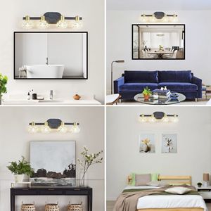 Applique da Parete Vintage a 4 Luci da 24 Pollici con Paralumi in Cristallo Trasparente e Finitura in Ferro Nero, Lampada da Specchio per Bagno e Corridoio, Modello 2022 - Product Image 4