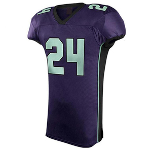 Ensemble de maillot et pantalon de football américain personnalisé par sublimation, violet et vert menthe, numéro 24, pour homme adulte, respirant, en polyester - Product Image 2