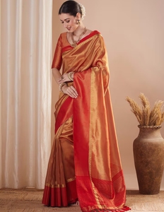 KV <b>Red</b> Woven Traditional Silk Reversible Designer Saree with Unstitched <b>Blouse</b> for Wedding Party & Diwali - Product Image 5
