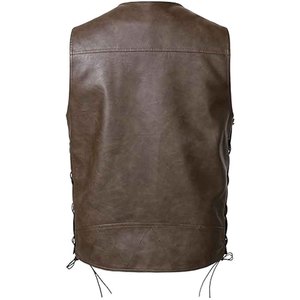 Gilet en cuir véritable pour hommes, sans manches, couleur unie, taille réglable, respirant, vêtements d'extérieur d'hiver de haute qualité - Product Image 2