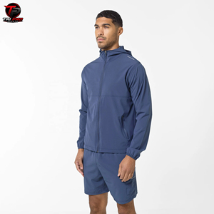 Conjunto Deportivo Ligero con Chaqueta con Capucha Azul y Pantalones Cortos, Ropa Deportiva para Correr, Conjunto Deportivo de Nailon - Product Image 1