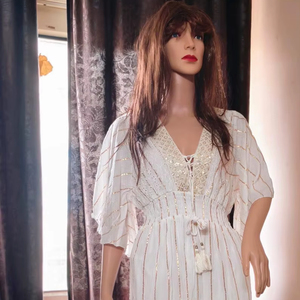 Vestido largo maxi de algodón blanco estilo bohemio, vestido de novia para playa, ropa de verano para mujer y niña, unisex. - Product Image 1