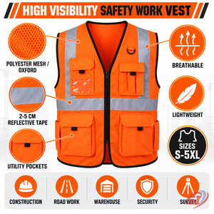 Gilet de sécurité haute visibilité personnalisé avec poches, vêtements de travail réfléchissants pour la construction et les équipes routières, fabricant d'articles de travail. - Product Image 5