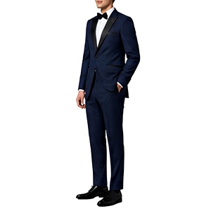 Veste de smoking ajustée bleu marine pour homme, de qualité supérieure, à un bouton, pour marié, mariage, revers pointu noir, manteau formel pour homme - Product Image 5