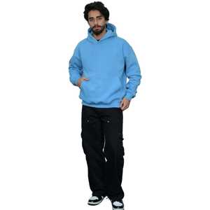 Sudadera con Capucha para Hombre, 100% Algodón, Estilo Casual, Color Azul Cielo, con Estampado Puff, Premium, Suave, Talla Grande - Product Image 2