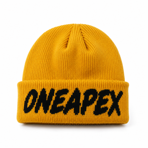 Yellow Black Knit Beanie Hat Ribbed Cuff <b>Winter</b> <b>Cap</b> Unisex Streetwear Fashion Headwear Custom Wholesale OEM - Product Image 1