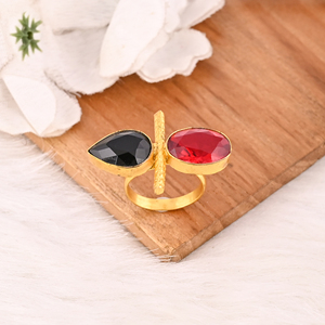 Black Onyx & Garnet Hydro <b>Ring</b> for Women Gold Plated Brass <b>Adjustable</b> Trendy Gemstone <b>Rings</b> - Product Image 4