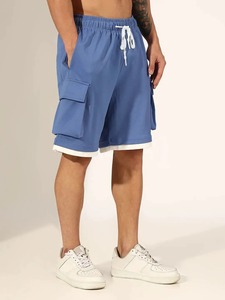Pantalones Cortos Cargo Azules Casuales para Hombre, Cintura Media, con Cordón, de Algodón, Estilo Bermuda, con Bolsillos, Transpirables - Product Image 1