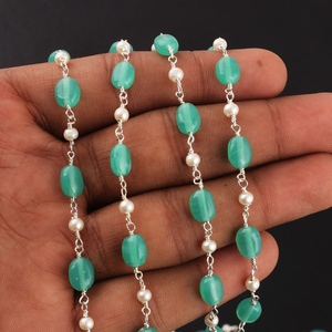 Chaîne de chapelet ovale en perles d'aventurine verte hydro, plaquée argent, bijoux en pierres précieuses pour la fabrication, vente en gros, approvisionnement en vrac - Product Image 1
