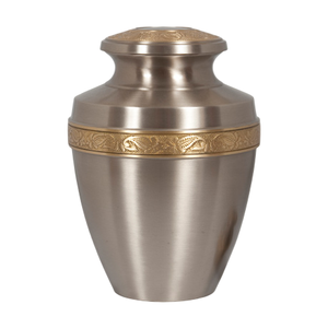 Urnas funerarias de latón de alta calidad para adultos con banda grabada, acabado en oro y estaño, para cenizas humanas. - Product Image 1