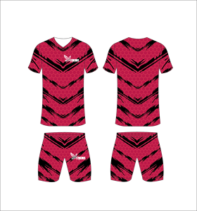 Conjunto de Uniforme de Fútbol Sublimado Personalizado, Patrón Hexagonal Rojo y Negro, Transpirable, de Secado Rápido, para Hombres, Niños y Jóvenes - Product Image 1