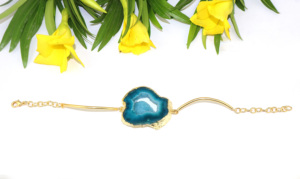 กำไลข้อมือโบฮีเมียน Goran Vogue Royal Fashion ประดับด้วยหินเจโอดสีม่วงธรรมชาติ ชุบทอง 18K พร้อมสายปรับขนาดได้ คริสตัลบำบัด - Product Image 4