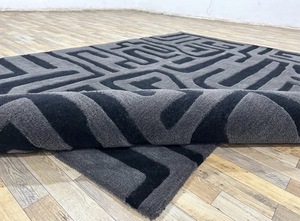 Tapis de luxe en laine tuftée à la main HARI ENTERPRISES HE441, design moderne abstrait à vagues, poils moyens, rectangulaire, pour salon et chambre à coucher - Product Image 2