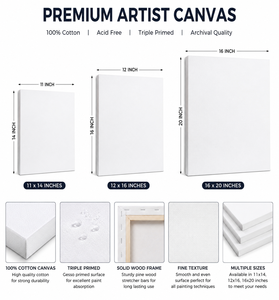 100% Cotton Artist Canvas Panel Triple <b>Primed</b> 360 GSM Acid Free Stretched Canvas for Acrylic Oil Painting OEM ODM - Product Image 2