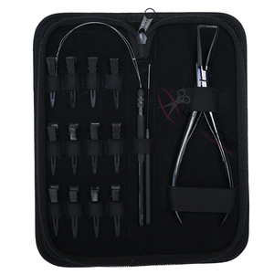 Kit d'outils de pose d'extensions capillaires noires de haute qualité pour salon, avec pince de 7 pouces pour retirer les perles, 12 pinces de sectionnement antidérapantes et outil à boucle - Product Image 1
