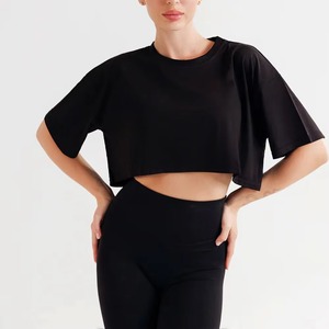 Camisetas Cortas de Alta Calidad para Mujer, Ajuste Holgado, Algodón, Ropa de Yoga Ecológica, Secado Rápido, Transpirable, Manga Corta, Top Deportivo - Product Image 1