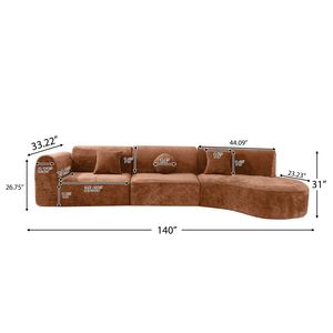 Divano Sezionale Curvo Moderno da 140 Pollici, Set 3 Pezzi con Spugna ad Alta Densità Completamente Compressa, Chaise Longue Assemblata ad Alto Comfort - Product Image 6