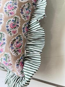 Housses de coussin vintage en coton à motifs floraux, coussins décoratifs bohèmes imprimés à la main, housses de coussin de canapé-lit avec bordure bohème, coussin indien - Product Image 2