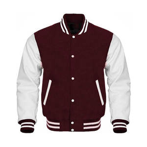 Veste universitaire bordeaux et blanche pour homme, col montant, en laine, style Letterman, boutonnage simple, coupe classique, pour l'hiver - Product Image 2
