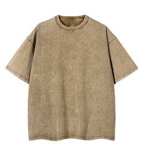 Camiseta de hombre de algodón prémium con lavado a la piedra, estilo vintage, oversize, cuello redondo, suave, transpirable, moda urbana, ropa básica - Product Image 3