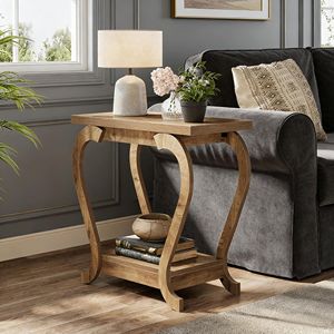 2-Tier Narrow Accent <b>Side</b> Table with Storage Shelves Nightstand or End Table - Product Image 3