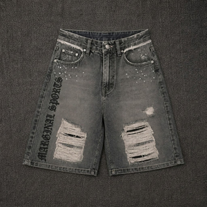 Customized Color Mid Rise Light Denim <b>Shorts</b> <b>Men</b> Oversized Y2K Streetwear Summer <b>Shorts</b> Frayed <b>Patch</b> Distressed Denim <b>Shorts</b> <b>Men</b> - Product Image 3
