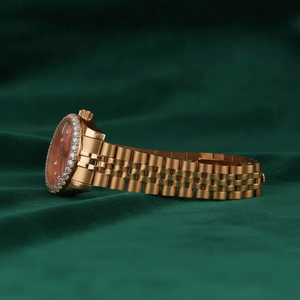 Montre de luxe pour femme en or rose, cadran rose, lunette sertie de diamants, acier inoxydable, quartz, étanche, montre cadeau pour femme - Product Image 2