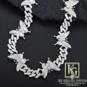 Collier chaîne papillon pour homme en argent sterling plaqué rhodium, serti de moissanite étincelante, style hip-hop - Product Image 2
