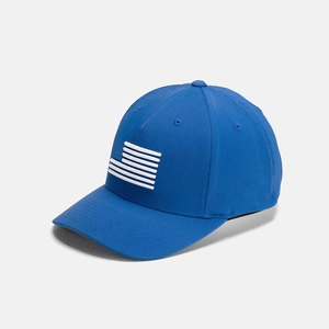 Casquette de baseball bleue à 6 panneaux unisexe en coton ajustée décontractée respirante imperméable en toile avec logo géométrique imprimé par transfert thermique sur le devant - Product Image 3
