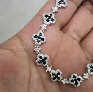Black White Moissanite Tennis Clover <b>Charm</b> Bracelet 925 Sterling Silver 14K Gold Plated Luxury Statement Wedding Party - Product Image 2