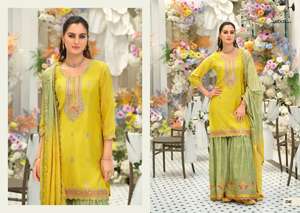 Ensemble Salwar de Luxe Prêt-à-Porter Style Palazzo en Chinon Lourd avec Broderies Riches – Tenue Ethnique de Créateur pour Mariages et Fêtes - Product Image 4