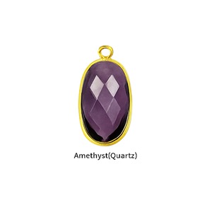Pendentif artisanal en quartz améthyste plaqué or, ovale facetté, pierre de naissance, pour bijoux DIY, cadeau pour elle - Product Image 1