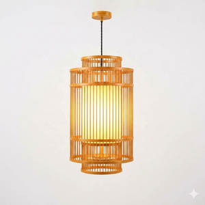 Lustre de plafond en osier écologique sur mesure, grand modèle, avec abat-jour en bambou et rotin pour la décoration - Product Image 5