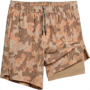 Shorts de sport et de course 2-en-1 pour hommes, taille mi-haute, respirants, camouflage, avec ceinture élastique et poches, en polyester/coton, haute qualité - Product Image 3