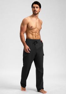 Men's <b>Black</b> Cotton Sweatpants Elastic Waist Drawstring Casual <b>Joggers</b> Multiple Pockets Breathable Midweight Autumn Wear - Product Image 2