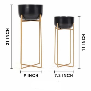 Jardinière en métal de style américain avec support en bois, lot de 2, qualité standard, design élégant, décoration d'intérieur, pot à fleurs - Product Image 5